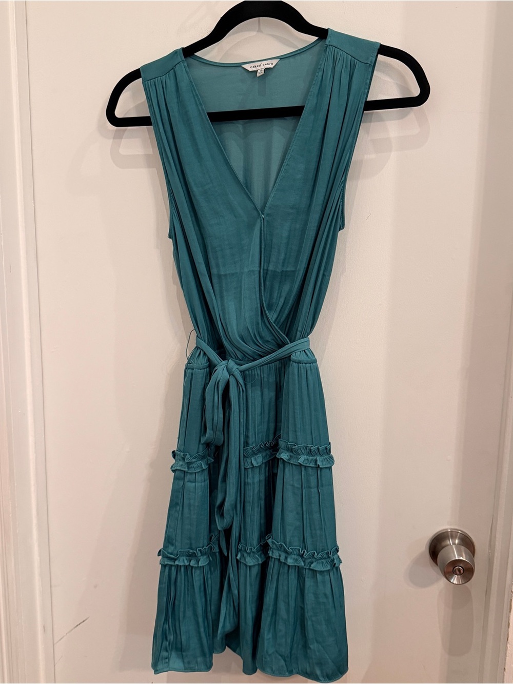 Naked Zebra Teal Tiered Ruffle Mini Dress Size S Boho‎ Chic